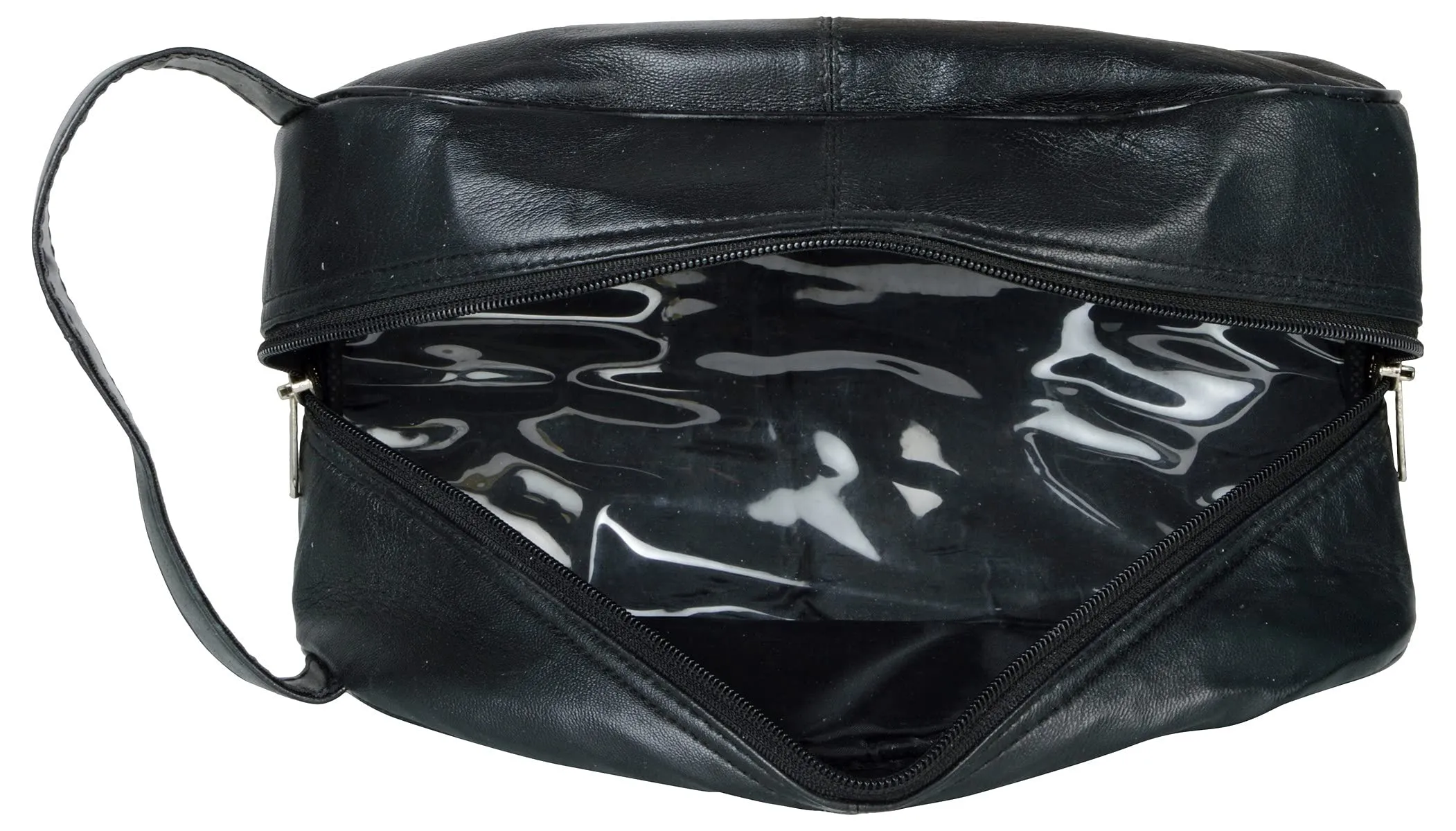 Liberty Leather Black Deluxe Sheep Napa Leather Unisex Toiletry Travel Bag Bathroom Organizer/Shoe Bag for Men and Women Portable Cosmetic Case and Traveling Kit Leather Shaving Bag in Black