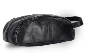 Liberty Leather Black Deluxe Sheep Napa Leather Unisex Toiletry Travel Bag Bathroom Organizer/Shoe Bag for Men and Women Portable Cosmetic Case and Traveling Kit Leather Shaving Bag in Black