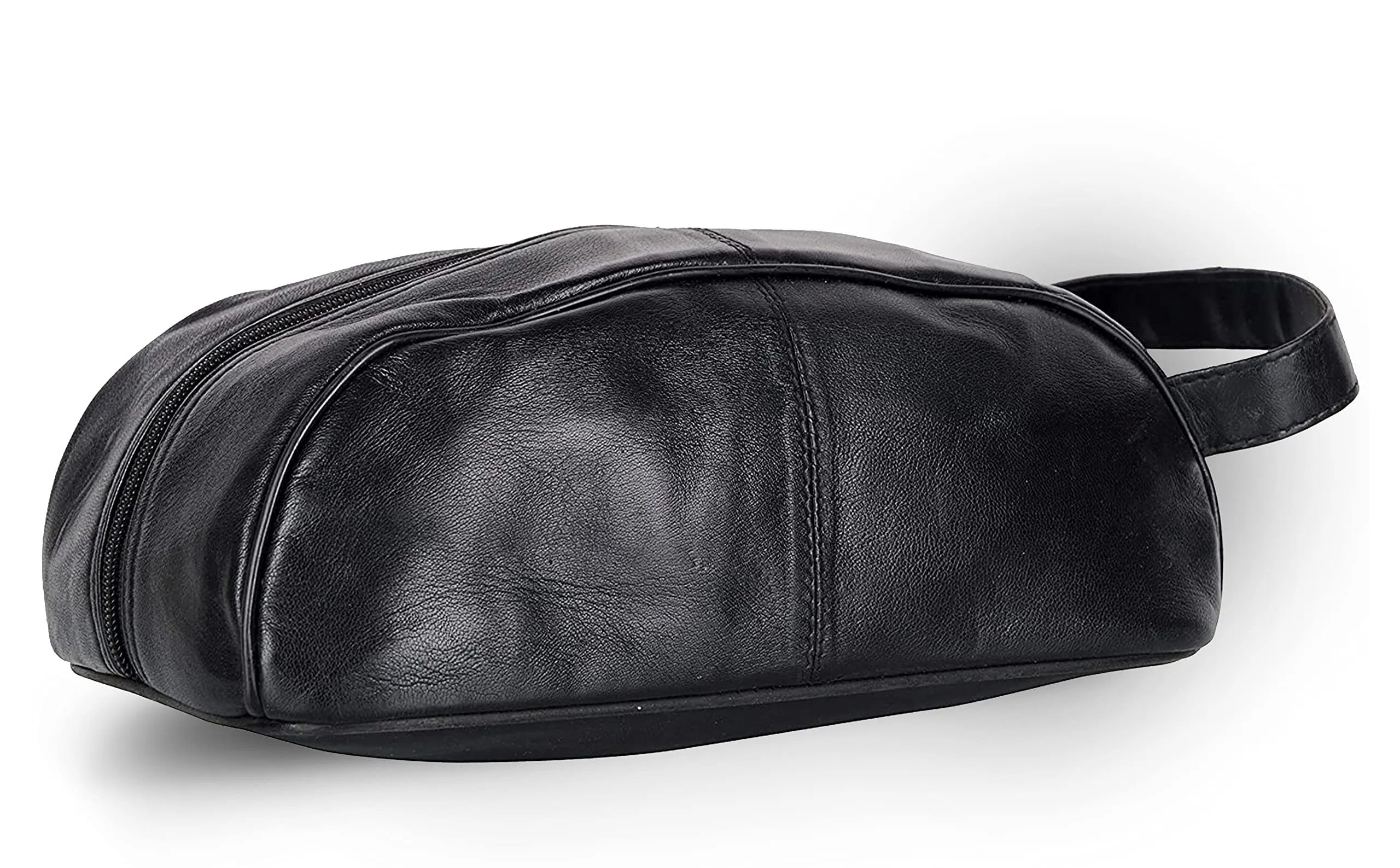 Liberty Leather Black Deluxe Sheep Napa Leather Unisex Toiletry Travel Bag Bathroom Organizer/Shoe Bag for Men and Women Portable Cosmetic Case and Traveling Kit Leather Shaving Bag in Black