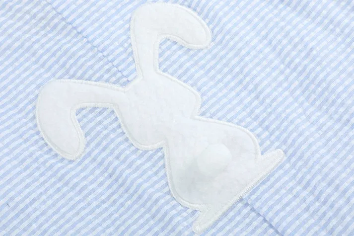 Light Blue Seersucker Pom Pom Bunny Shortalls