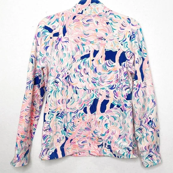 Lilly Pulitzer Skippy Pop Over Half Zip Jacket Pink Flamingo Head in the Sand