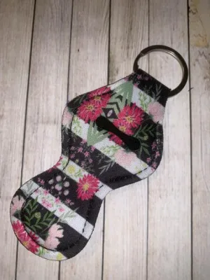 Lip Balm Holder Key Chain - Stripe Floral