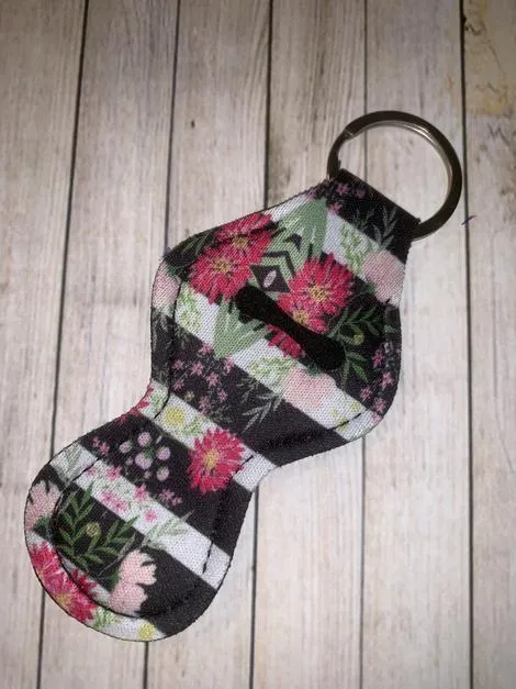 Lip Balm Holder Key Chain - Stripe Floral