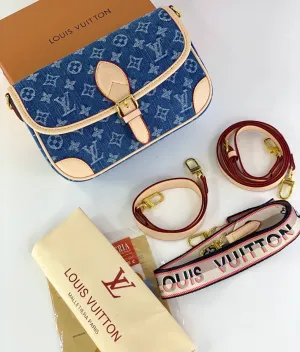 Louis Vuitton Monogram Denim Shoulder Bag with Multiple Straps