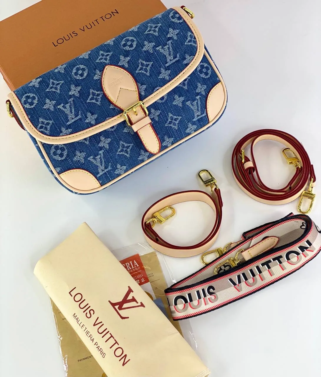 Louis Vuitton Monogram Denim Shoulder Bag with Multiple Straps