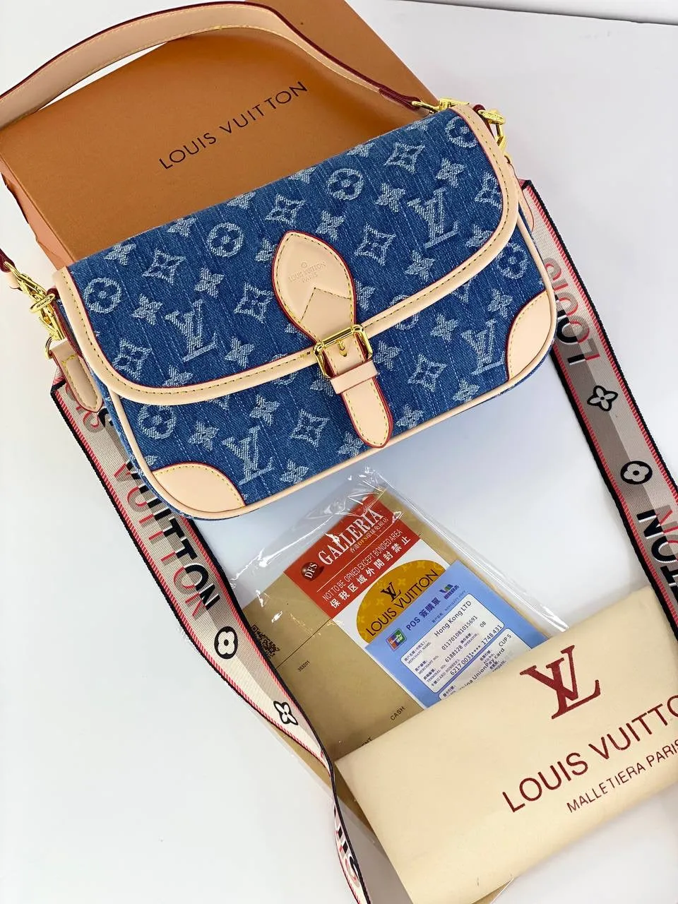 Louis Vuitton Monogram Denim Shoulder Bag with Multiple Straps