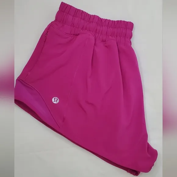 Lululemon Size 4R/S Pink High Rise Lined Athletic Shorts Side Zip Pocket