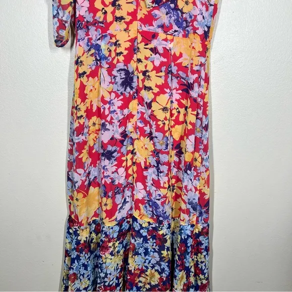 Lulus Womens Radiant Ruby Red Floral Print Chiffon Maxi Dress Size Small