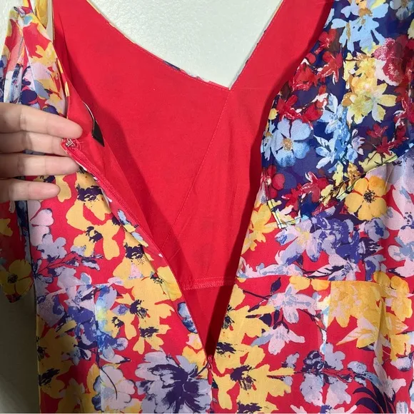 Lulus Womens Radiant Ruby Red Floral Print Chiffon Maxi Dress Size Small