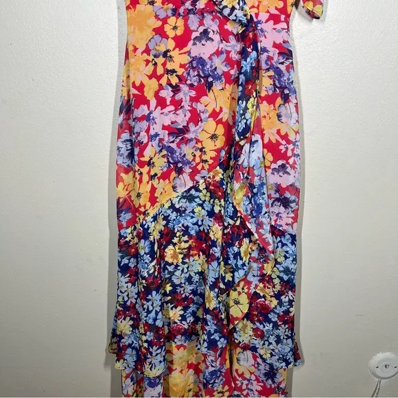 Lulus Womens Radiant Ruby Red Floral Print Chiffon Maxi Dress Size Small