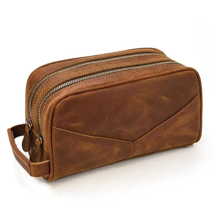 Luxury Designer Leather Cosmetic Toiletries Travel Bag for Men & Women