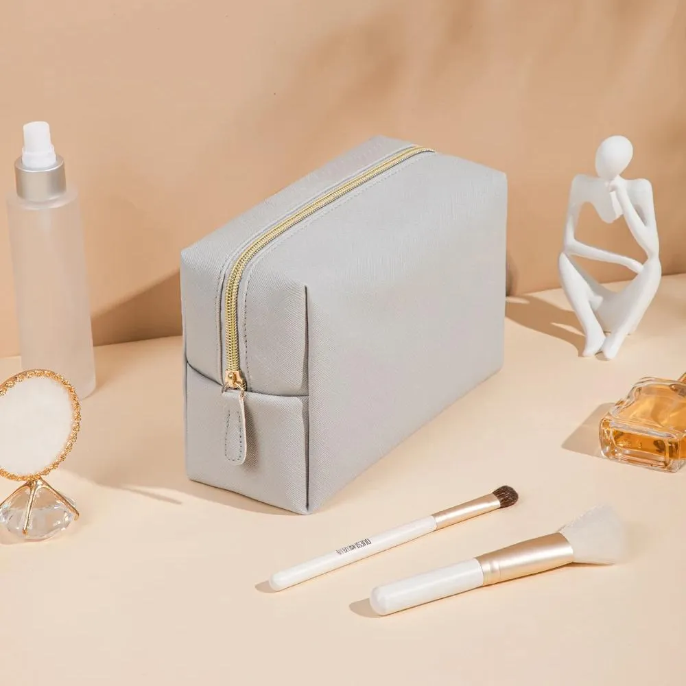 Luxury PU Leather Travel Cosmetic Bag - Zippered Makeup Organizer in Multiple Sizes