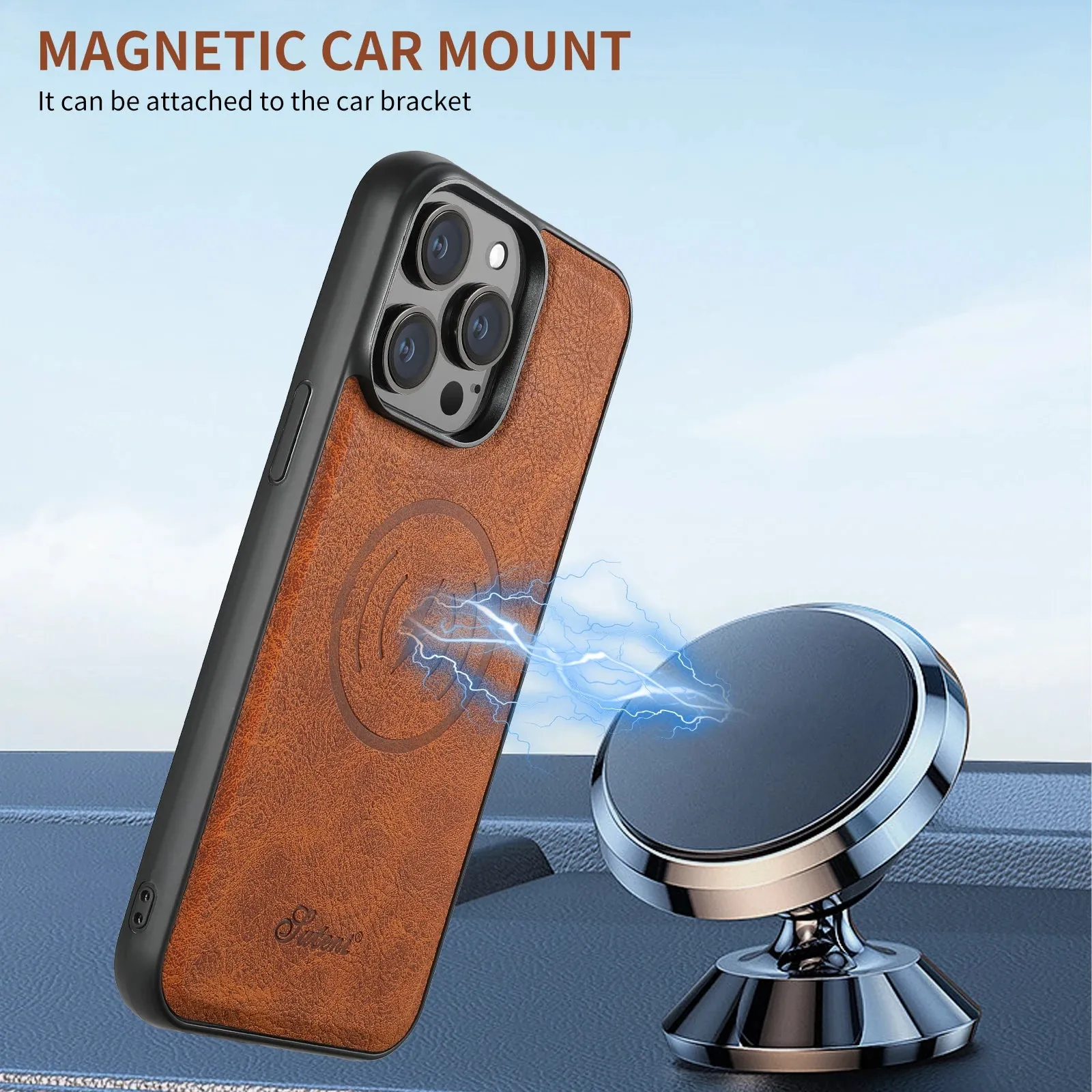 Magnetic Magsafe Charging Leather iPhone Case with Detachable Pocket