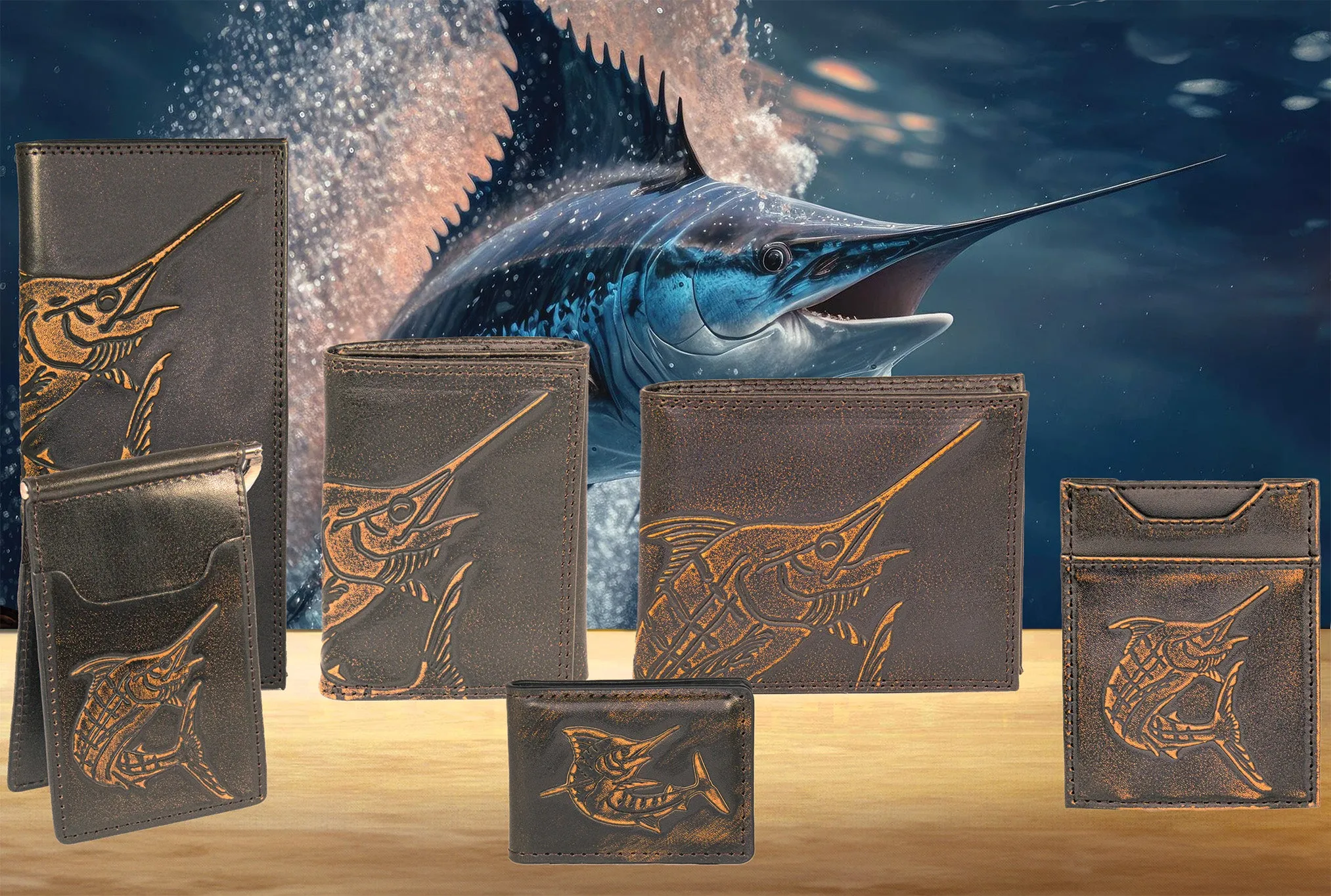 Marlin Burnished Leather Trifold Wallet