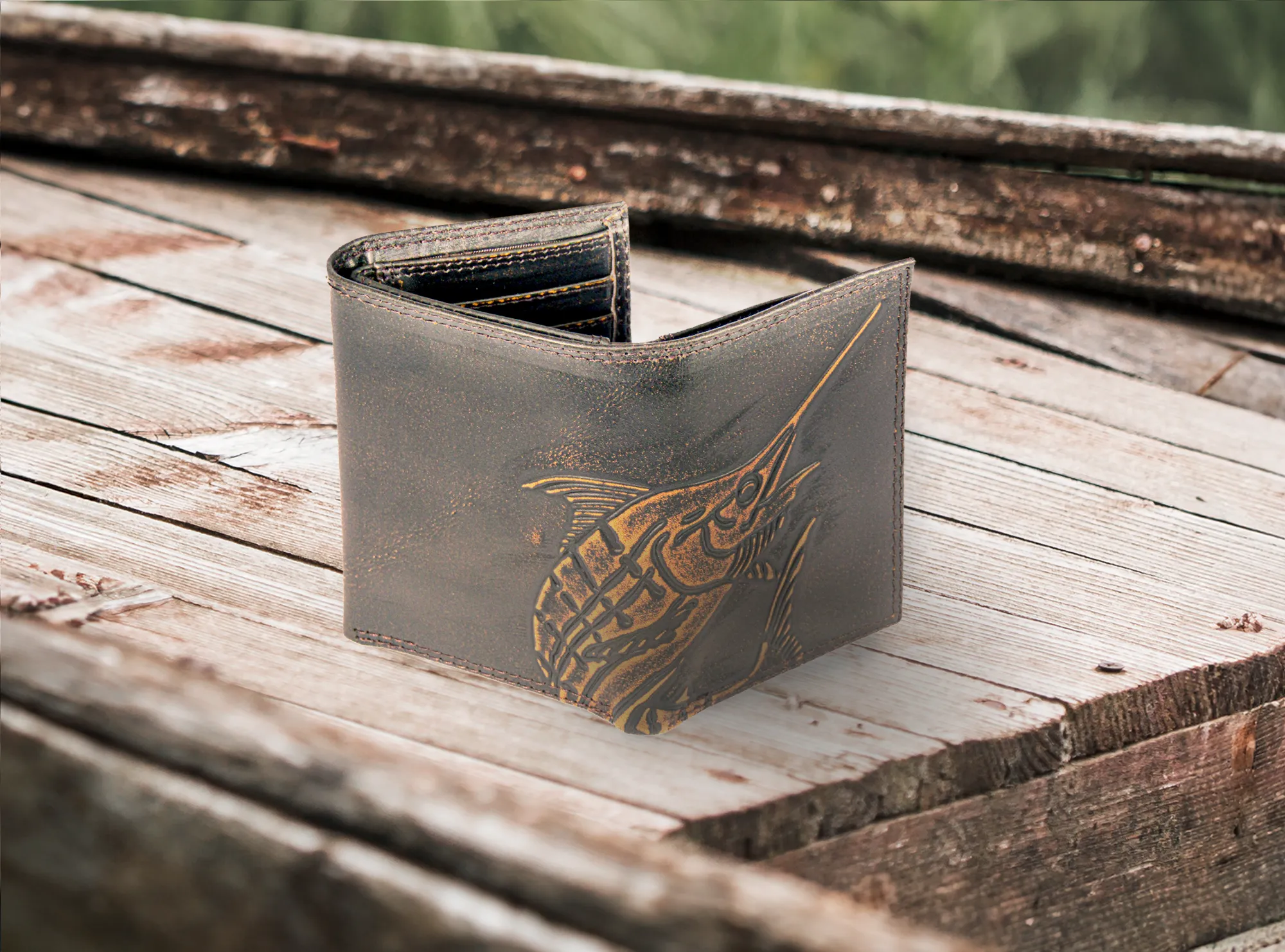 Marlin Burnished Leather Trifold Wallet