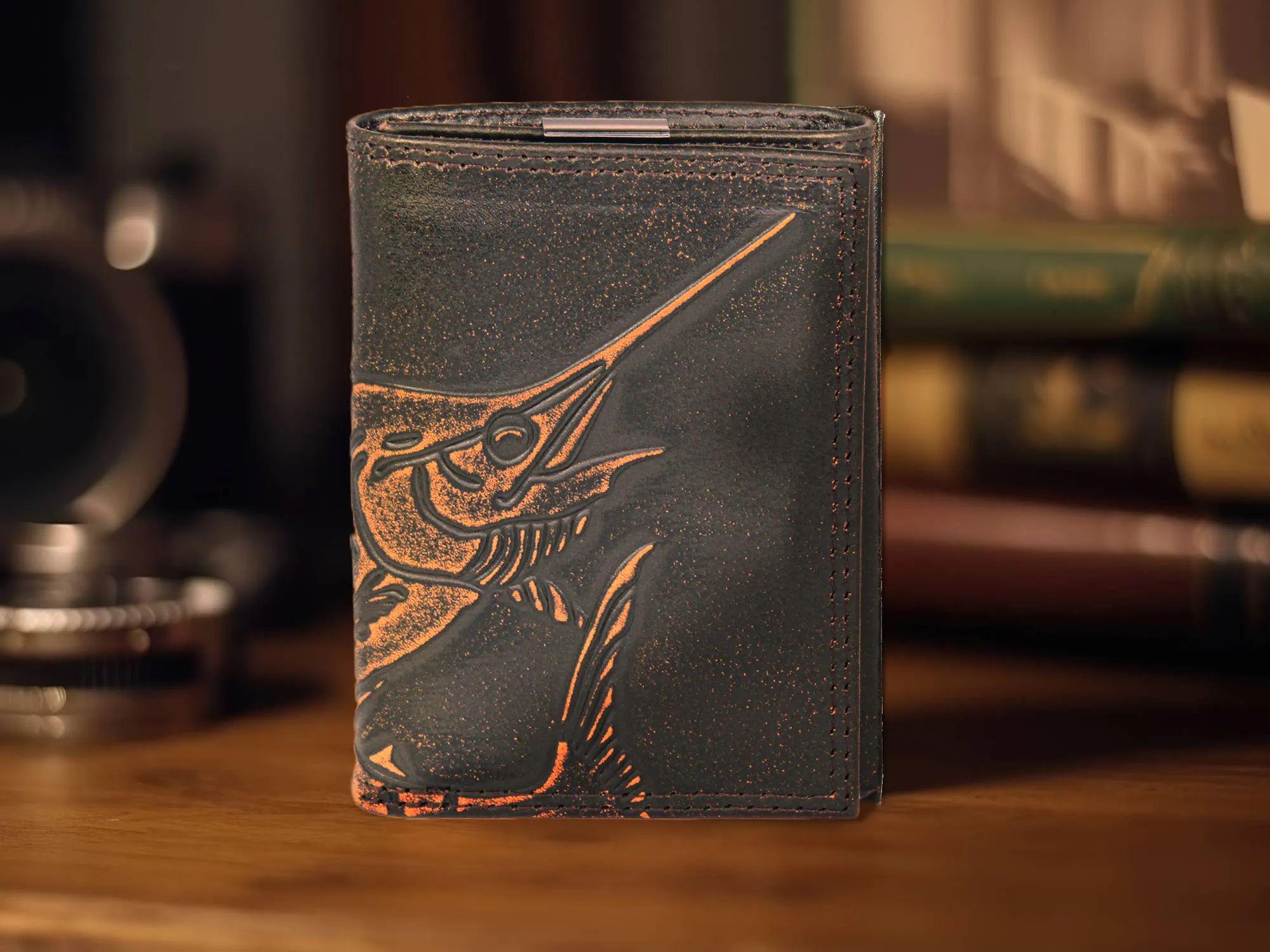 Marlin Burnished Leather Trifold Wallet
