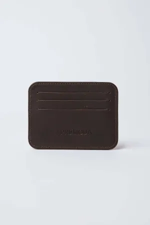 Men Card Holder Logo Embellished Genuine Leather Brown