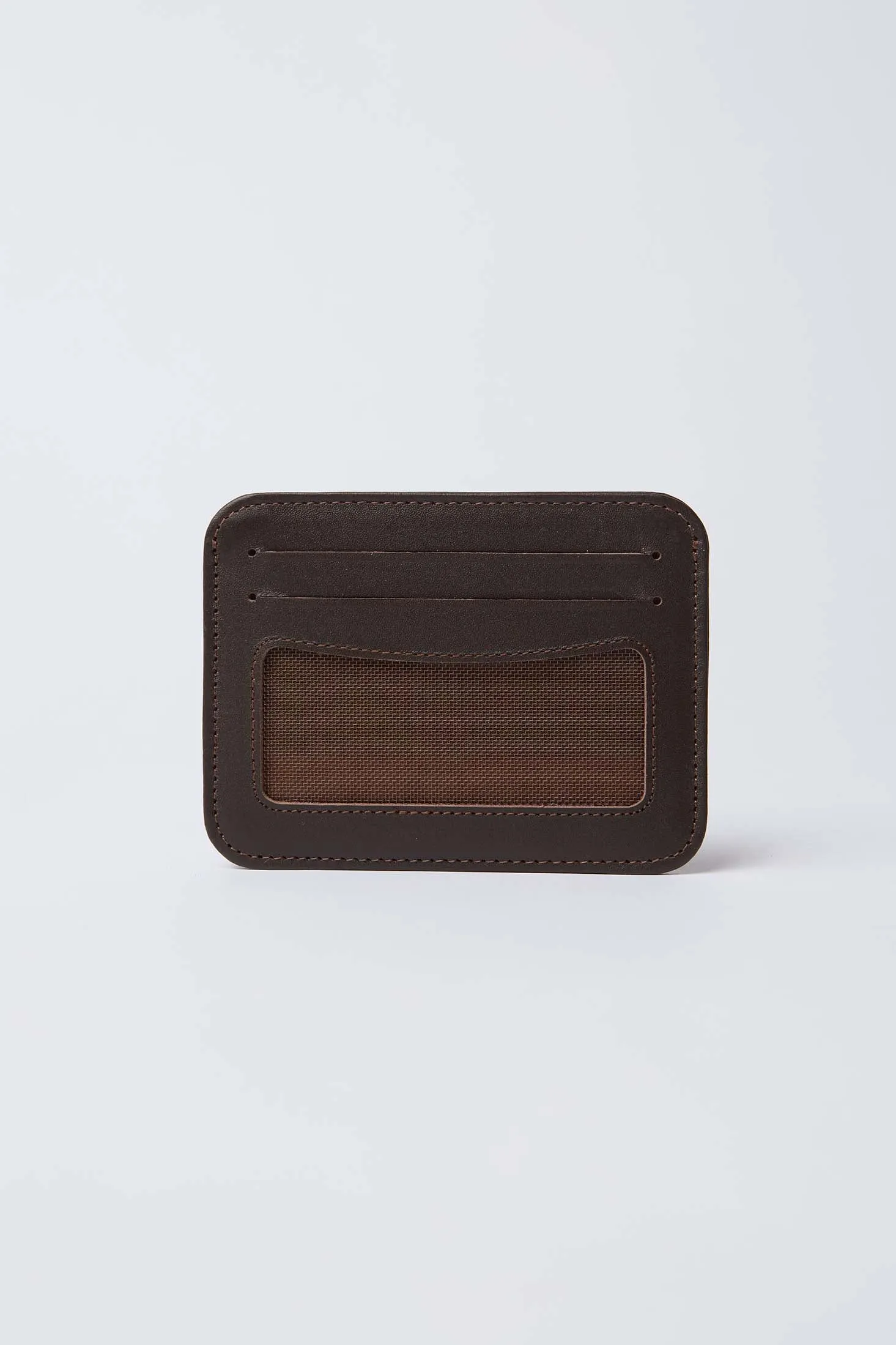 Men Card Holder Logo Embellished Genuine Leather Brown