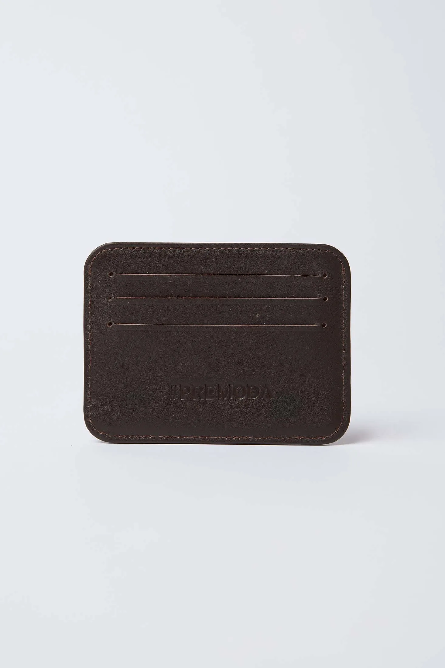 Men Card Holder Logo Embellished Genuine Leather Brown