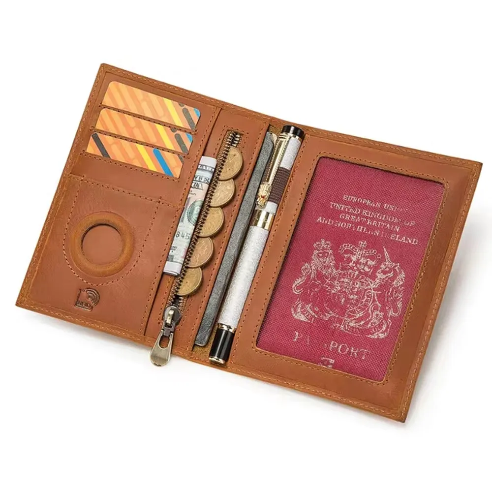 Men Genuine Leather RFID Anti-theft Passport Case Clutch Purse Hand Carry Card Holder Wallet