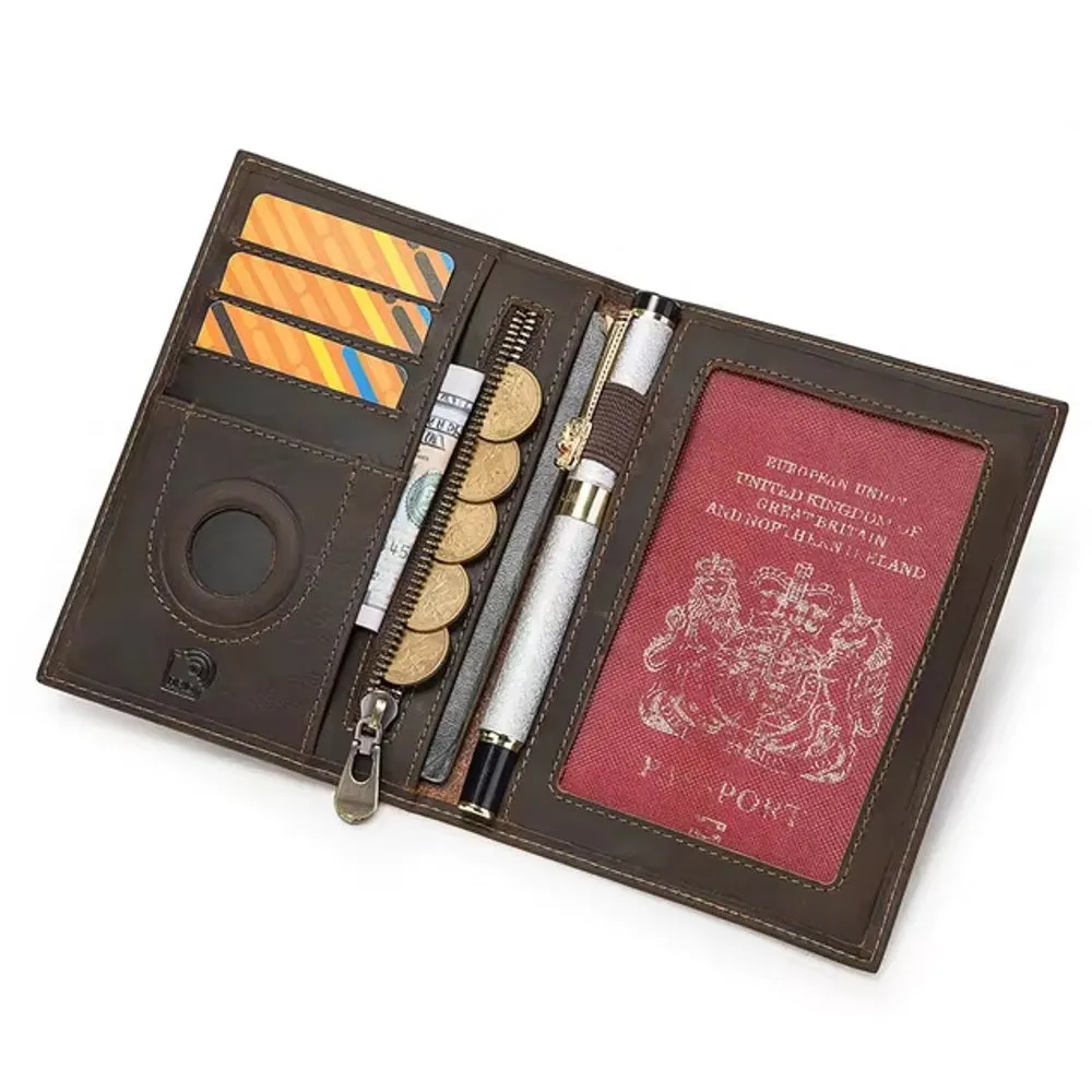 Men Genuine Leather RFID Anti-theft Passport Case Clutch Purse Hand Carry Card Holder Wallet