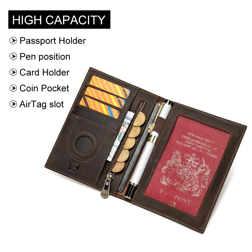 Men Genuine Leather RFID Anti-theft Passport Case Clutch Purse Hand Carry Card Holder Wallet