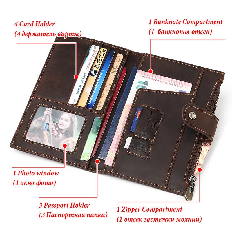 Men Genuine Leather RFID Anti-theft Passport Case Clutch Purse Hand Carry Card Holder Wallet