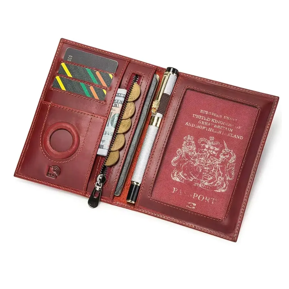 Men Genuine Leather RFID Anti-theft Passport Case Clutch Purse Hand Carry Card Holder Wallet
