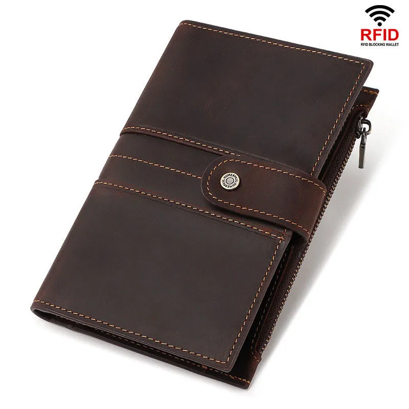 Men Genuine Leather RFID Anti-theft Passport Case Clutch Purse Hand Carry Card Holder Wallet