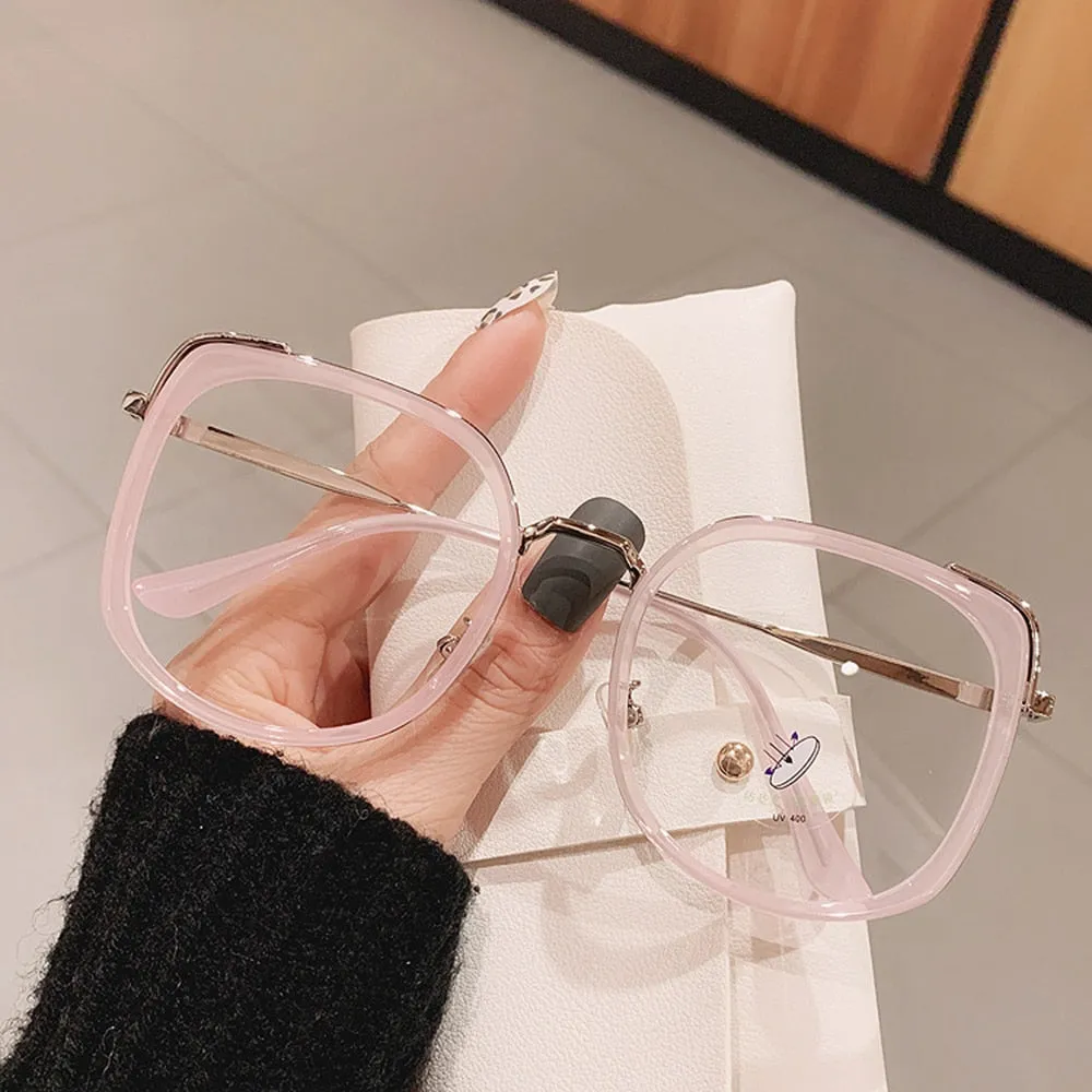 Men Women Anti-blue Light Glasses Frame Vintage Large Square Eyeglasses Blocking Blue-ray Oversized Spectacles Frames