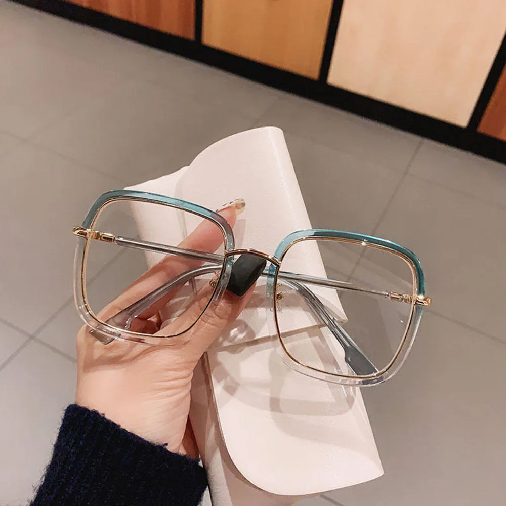 Men Women Anti-blue Light Glasses Frame Vintage Large Square Eyeglasses Blocking Blue-ray Oversized Spectacles Frames