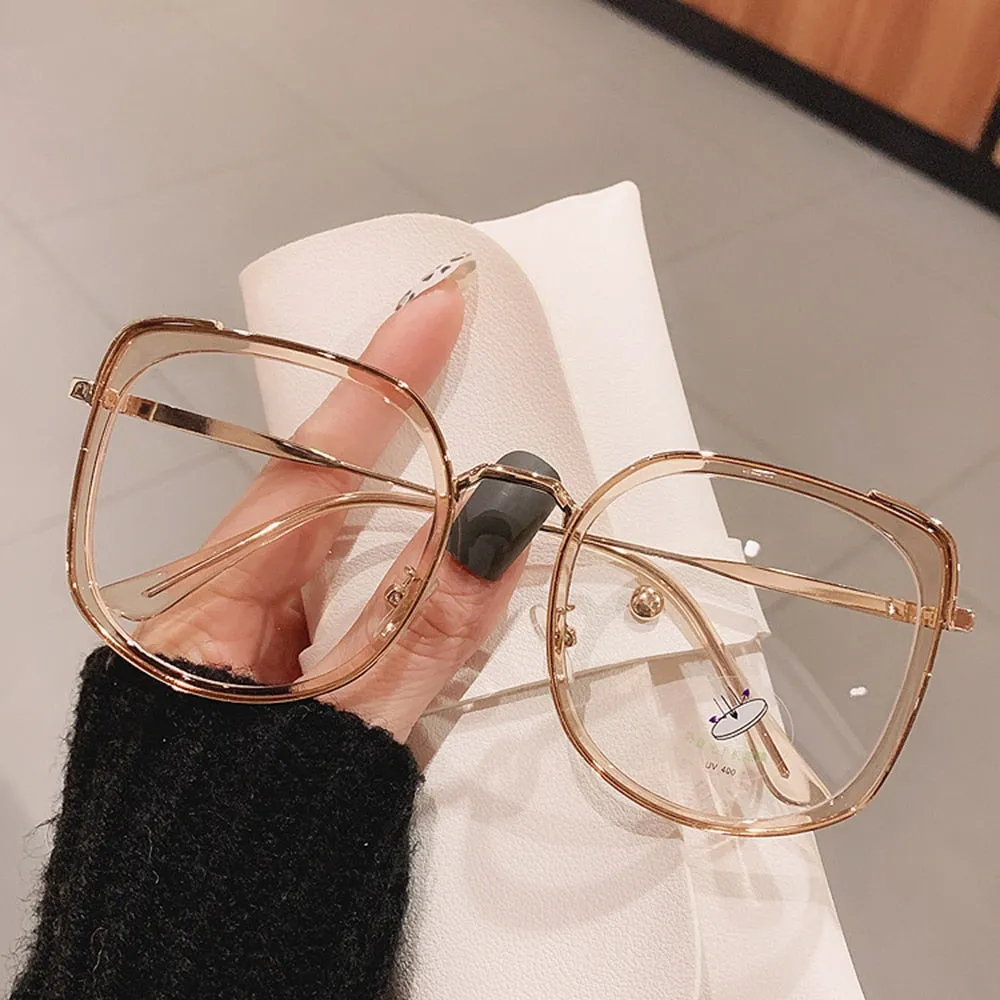 Men Women Anti-blue Light Glasses Frame Vintage Large Square Eyeglasses Blocking Blue-ray Oversized Spectacles Frames
