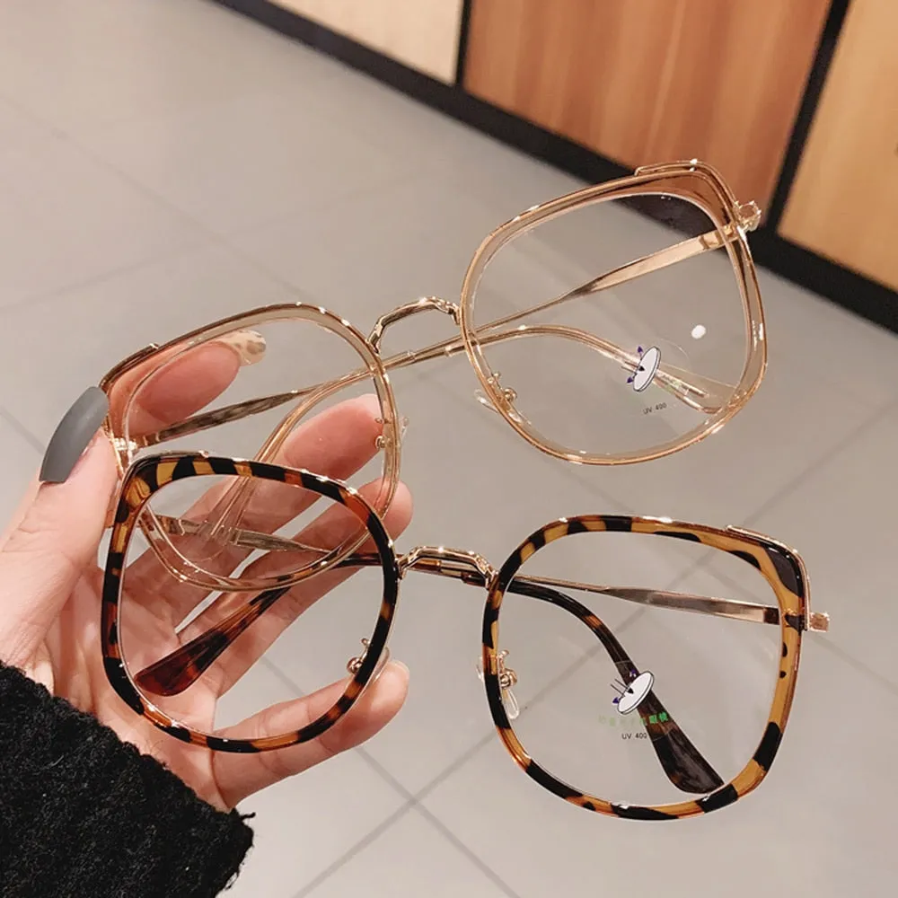 Men Women Anti-blue Light Glasses Frame Vintage Large Square Eyeglasses Blocking Blue-ray Oversized Spectacles Frames