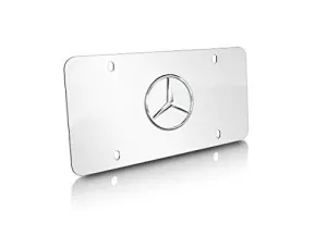 Mercedes-Benz Chrome Star Logo on Polished Steel License Plate