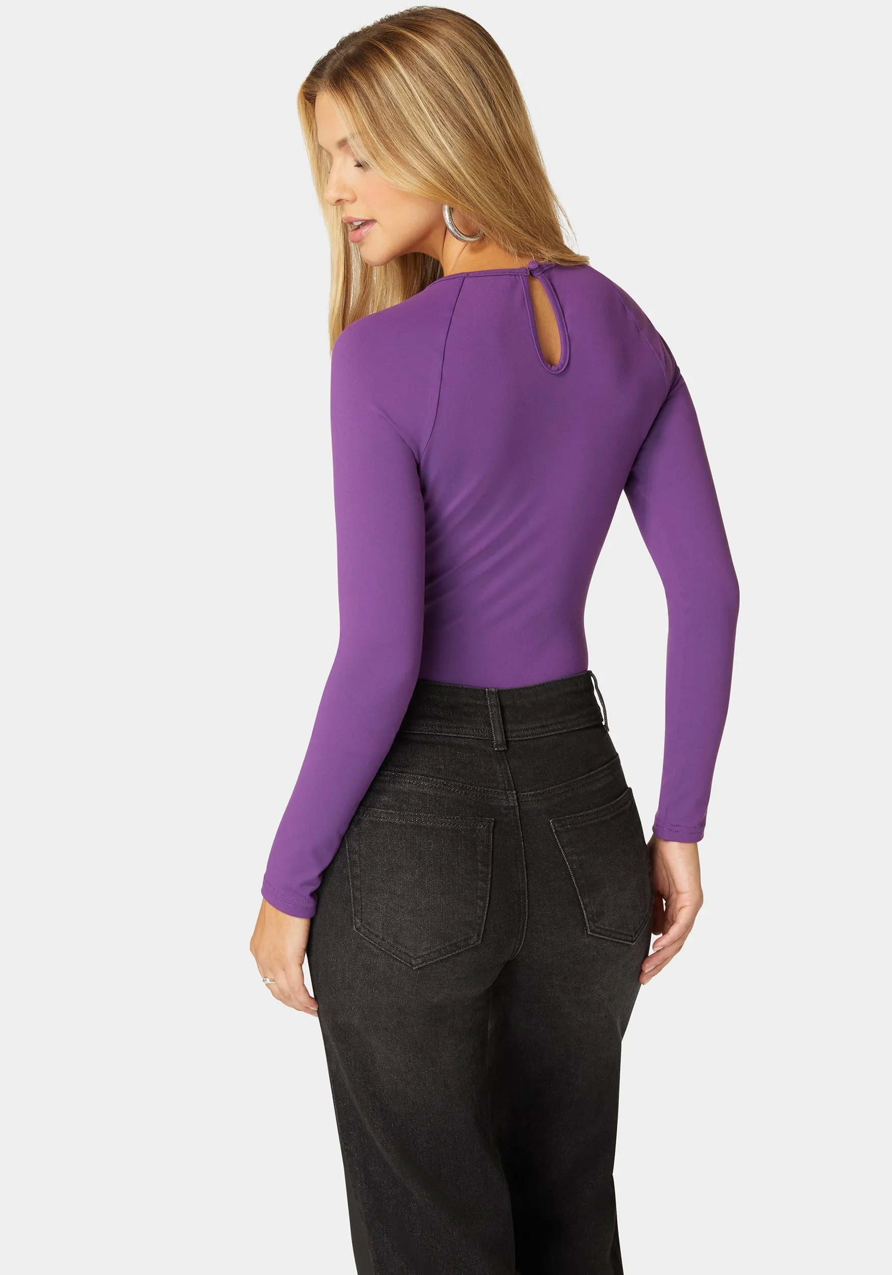 Mesh Combo Front Twist Knit Bodysuit