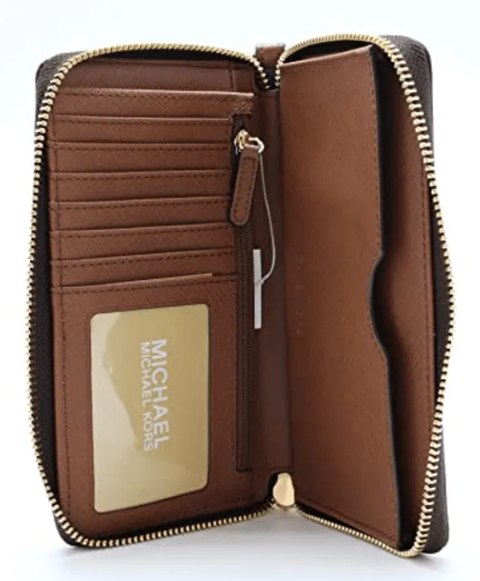 Michael Kors Jet Set Travel Large Flat Multifunction Phone Case Wallet Brown