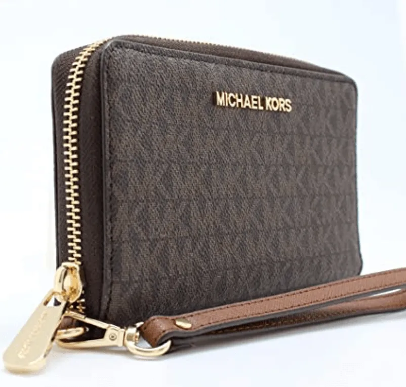 Michael Kors Jet Set Travel Large Flat Multifunction Phone Case Wallet Brown