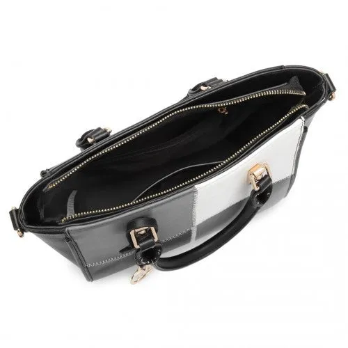 Miss Lulu Muti-Colour Combination Handbag Tote Bag - Black