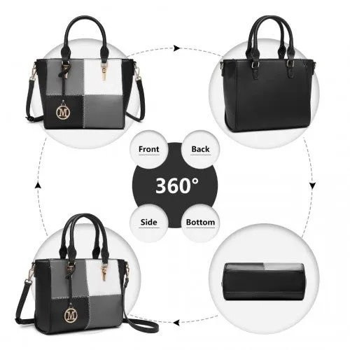 Miss Lulu Muti-Colour Combination Handbag Tote Bag - Black