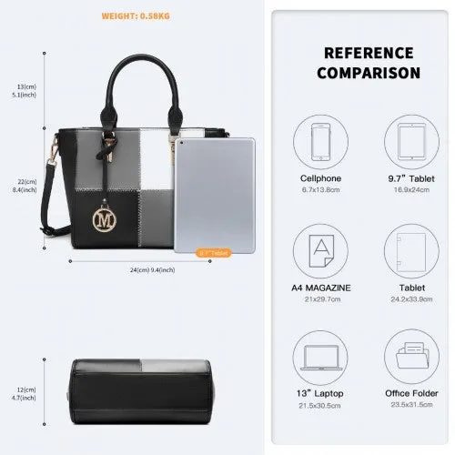 Miss Lulu Muti-Colour Combination Handbag Tote Bag - Black
