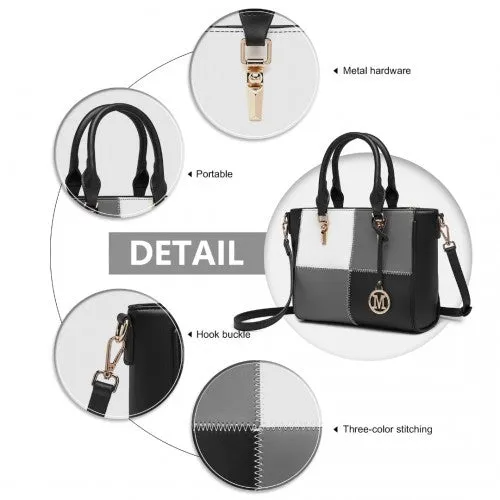 Miss Lulu Muti-Colour Combination Handbag Tote Bag - Black