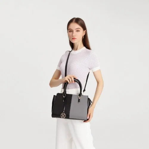 Miss Lulu Vintage Two-Colour Patchwork Handbag Tote Bag - Black