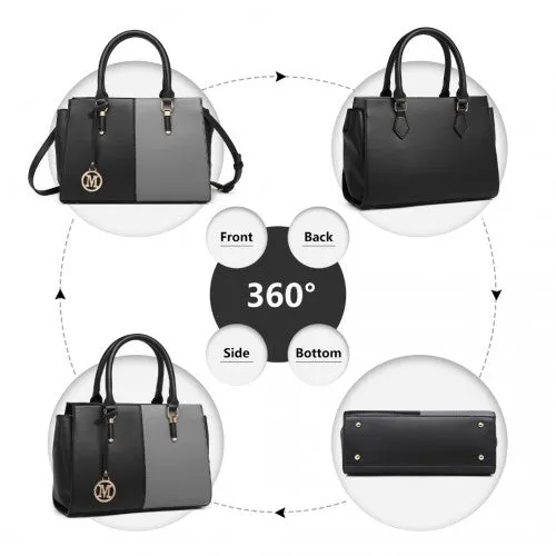 Miss Lulu Vintage Two-Colour Patchwork Handbag Tote Bag - Black