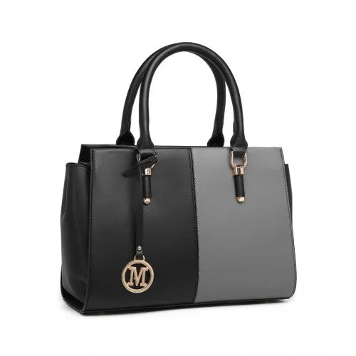 Miss Lulu Vintage Two-Colour Patchwork Handbag Tote Bag - Black