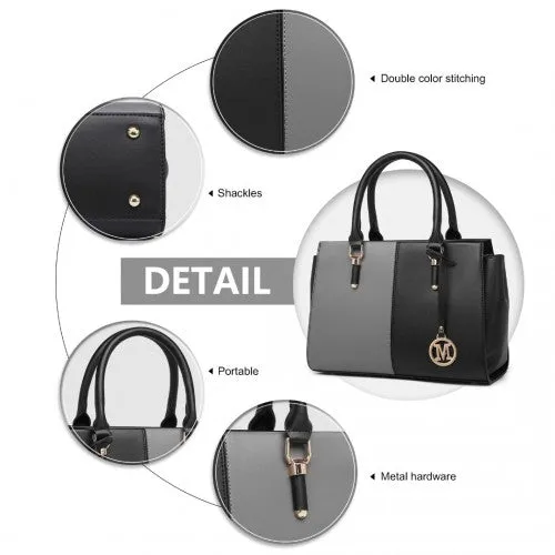 Miss Lulu Vintage Two-Colour Patchwork Handbag Tote Bag - Black