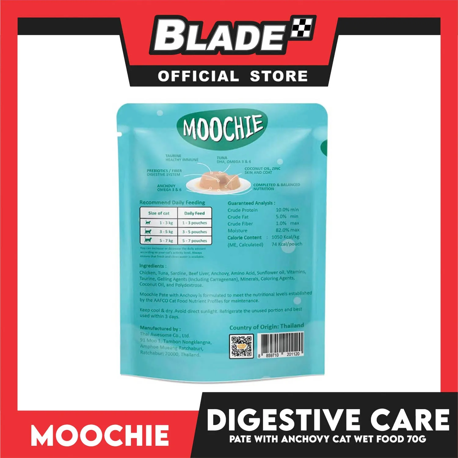 Moochie Digestive Care Adult Cat Wet Food (Pate with Anchovy) 70g