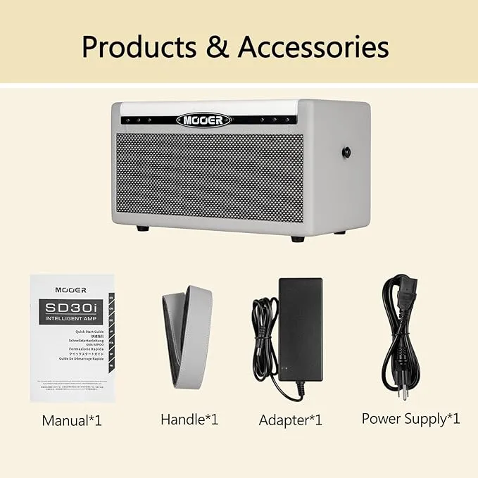 MOOER SD30i Practice Guitar Amp Portable Smart Amplifier, Bluetooth 30W Stereo Sound, 5Hrs Bettary Life, with 101 Effects, 80s Looper and 40 Drummer for Electric Guitar