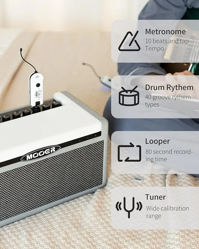 MOOER SD30i Practice Guitar Amp Portable Smart Amplifier, Bluetooth 30W Stereo Sound, 5Hrs Bettary Life, with 101 Effects, 80s Looper and 40 Drummer for Electric Guitar