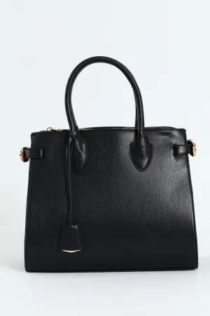 Multi Compartment Tote With Buckle Detail - Black