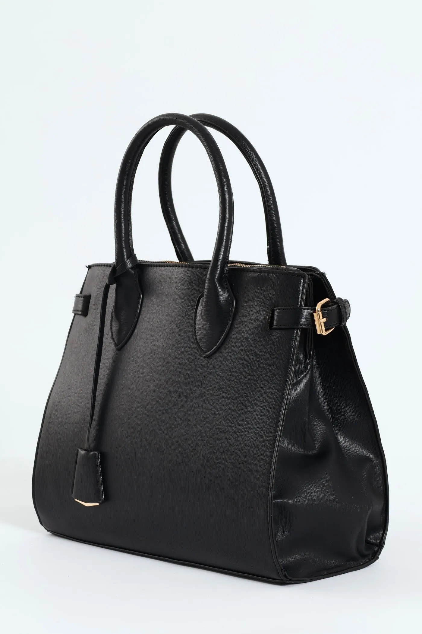 Multi Compartment Tote With Buckle Detail - Black